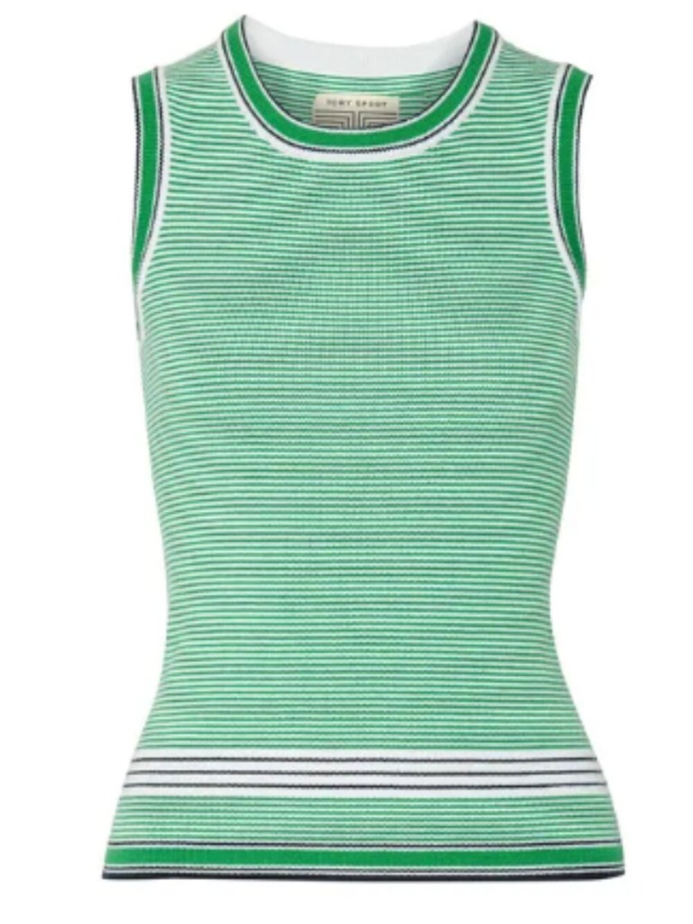 Tory Sport Green Striped Stretch Knit Sleeveless Top Sweater L